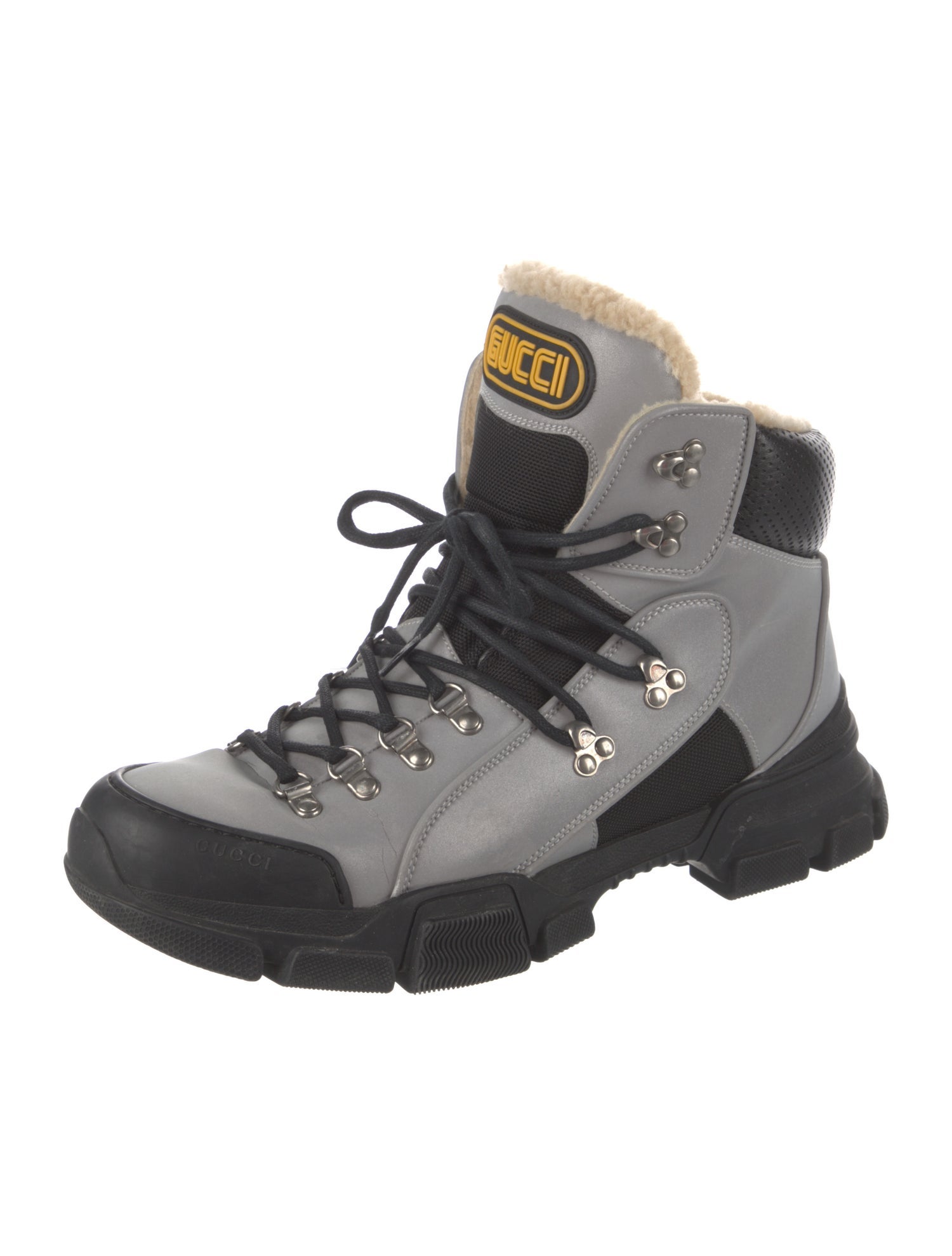 Gucci Leather Colorblock Pattern Hiking Boots